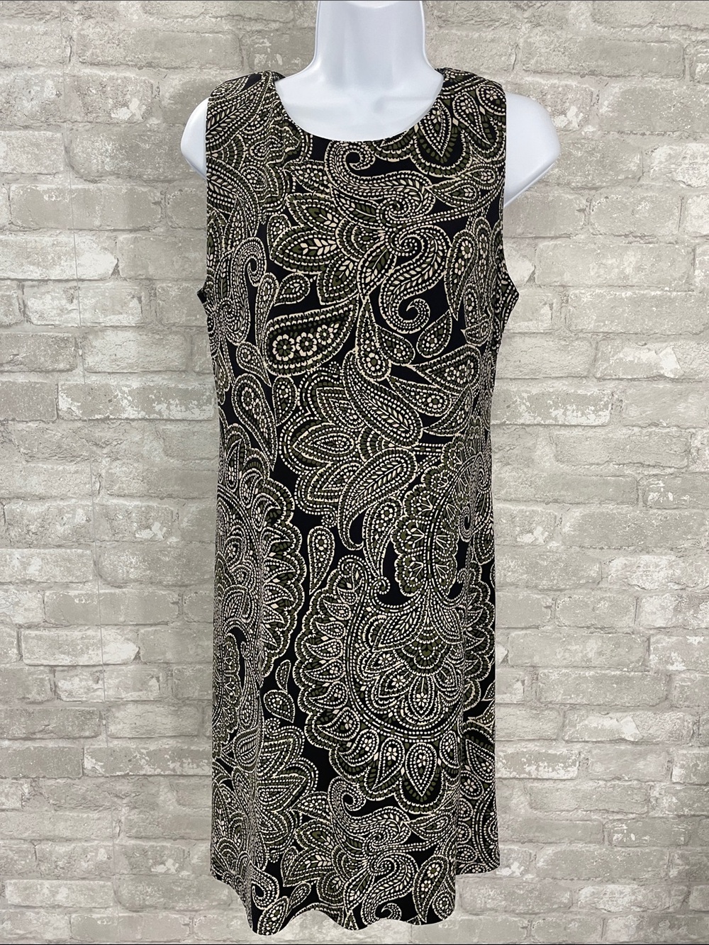 Tommy Hilfiger Black,Olive & Cream Paisley Sleeveless Shift Dress
